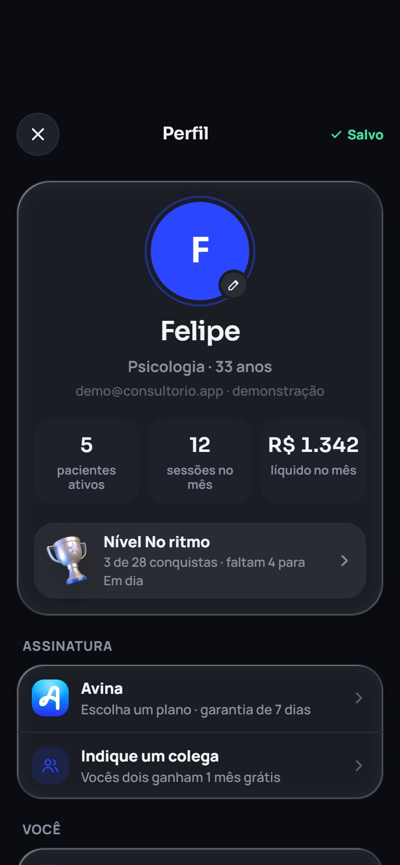 Perfil e ajustes